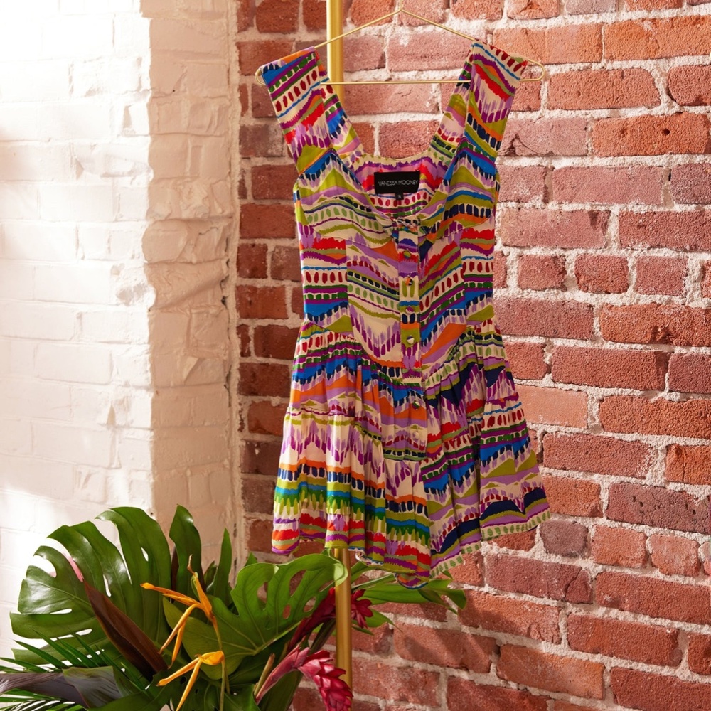 Vanessa Mooney THE ELISABETH ROMPER DRESS - '90S ART SILK Small NWT